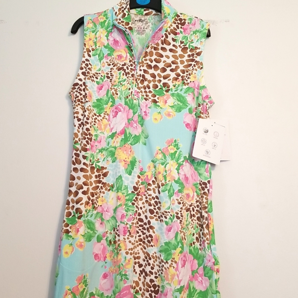 Gottex Lifestyle Dress Seafoam Jungle Rose UPF50+ Block UVA Mock Neck Sleeveles